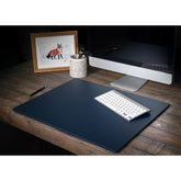 Navy Blue Leather Desk Pad w/out Rails, 24 x 19